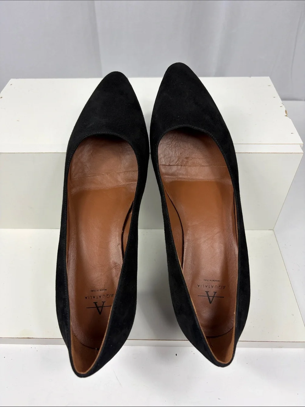 Aquatalia Pasha Suede‎ Block Heel in Black.